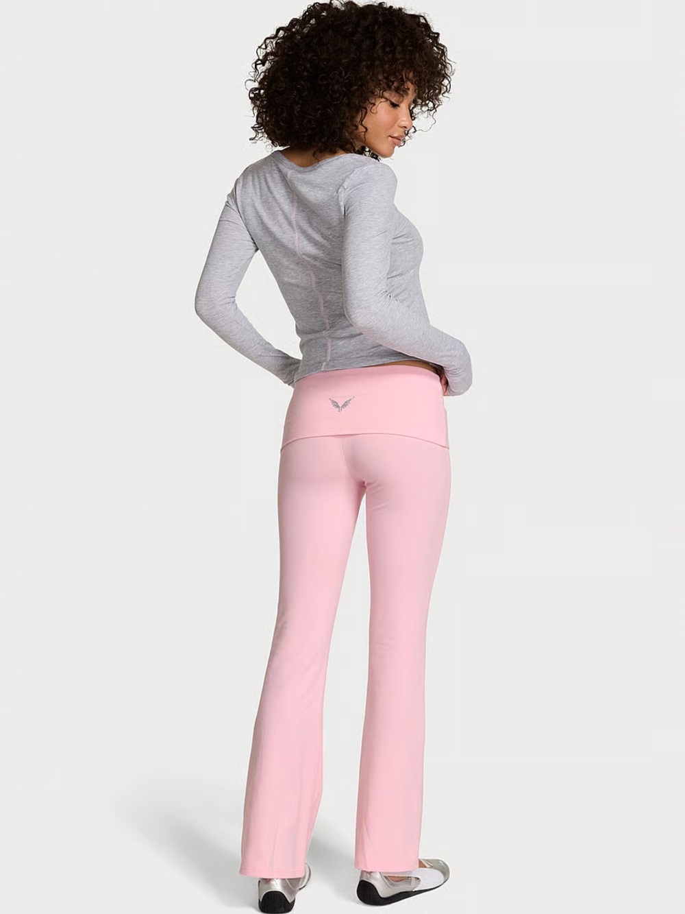 VICTORIA’S SECRET FOLDOVER FLARE LEGGINGS PINK BLING ANGEL WING FASHION SHOW HTF